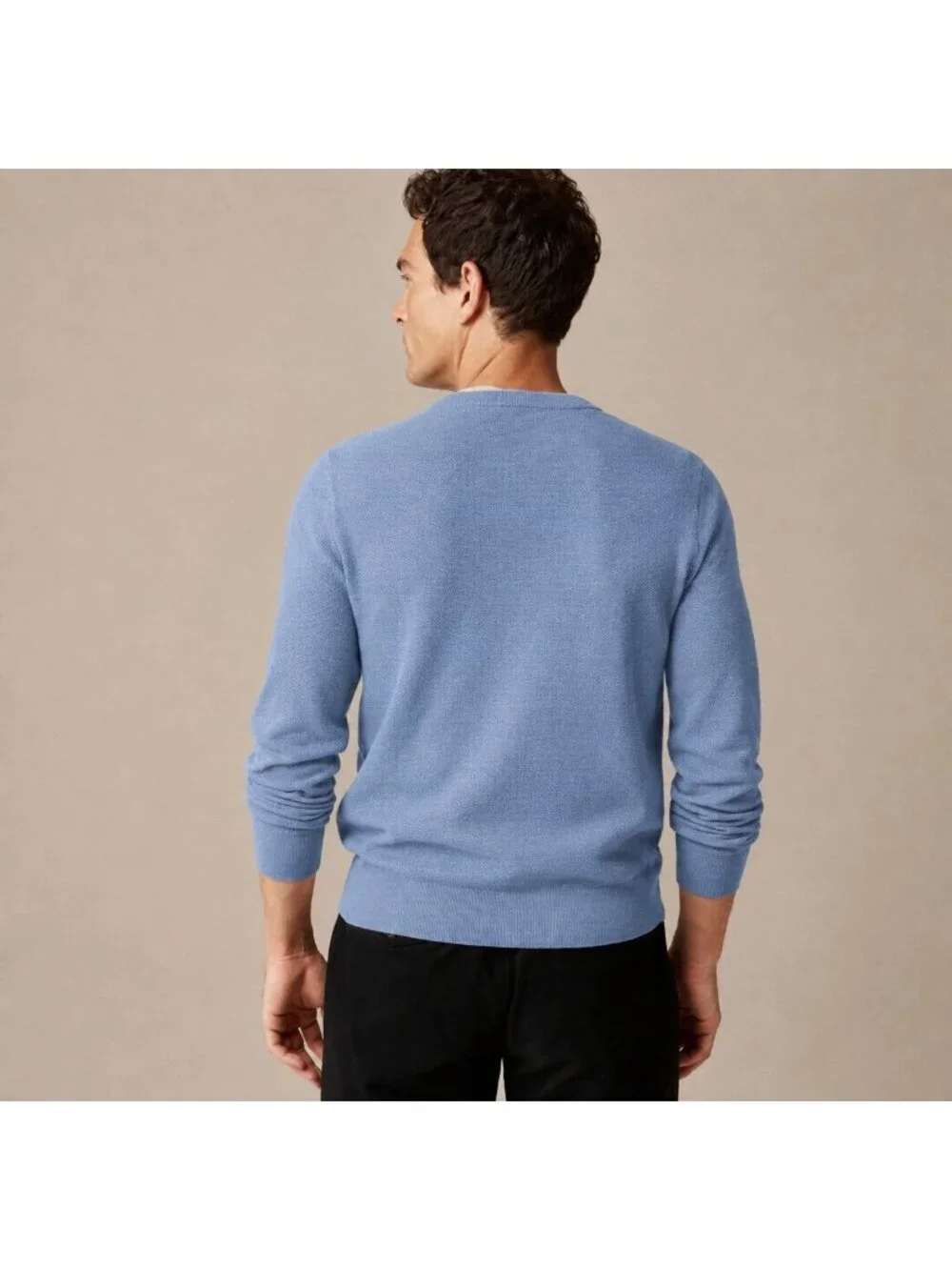 J Crew Mens Sweater Sz Large Heather Blue Cotton Pique Stitch Crewneck Pullover